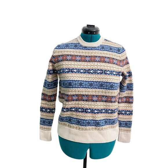 UNTUCKit 100% Extra Fine Merino Wool Dorian Sweater Fair Isle Cream Knit Size XL - Picture 1 of 8